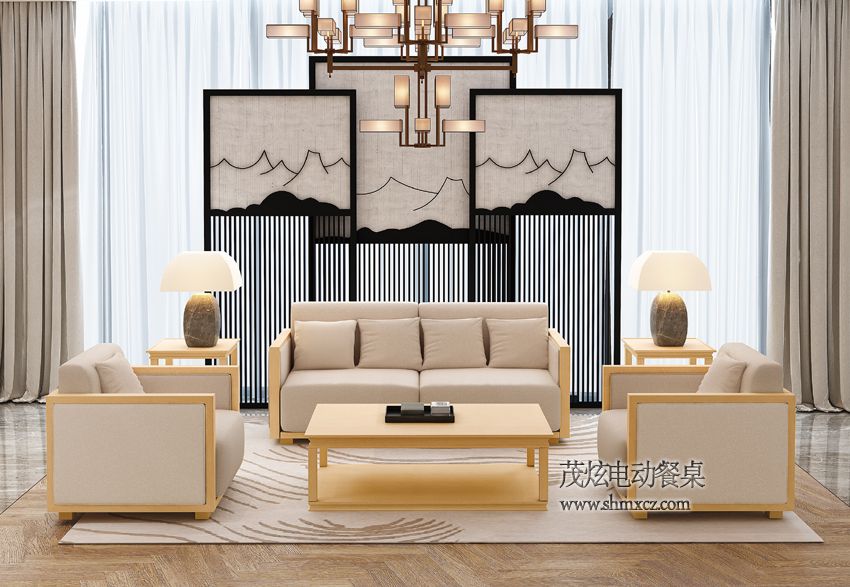 現代新中式電動餐桌圖片