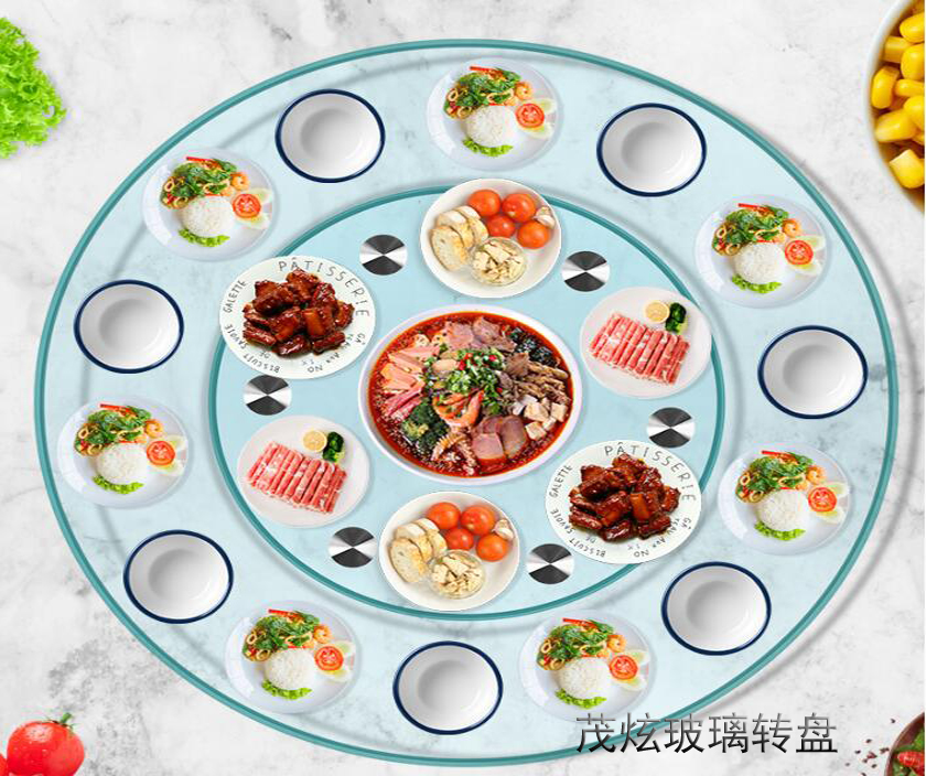 酒店用餐桌玻璃轉盤，透明玻璃轉盤底座圖片